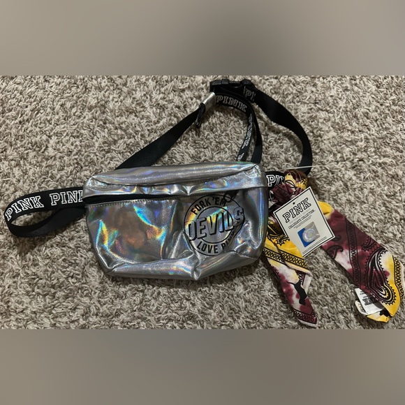 PINK Victoria's Secret Handbags - NWT Victoria Secret PINK Collegiate Collection Holographic Fanny Pack